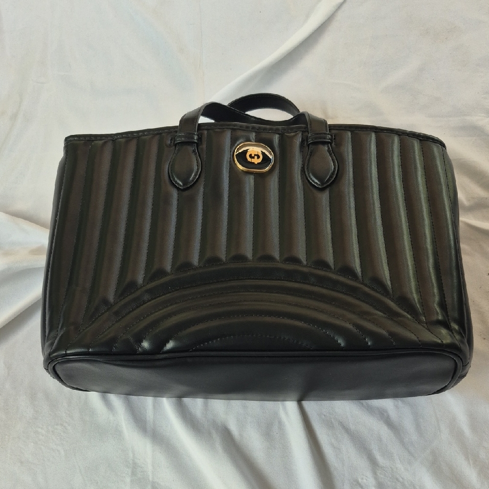 NWOT Black Quilted Handbag with Gold Accent